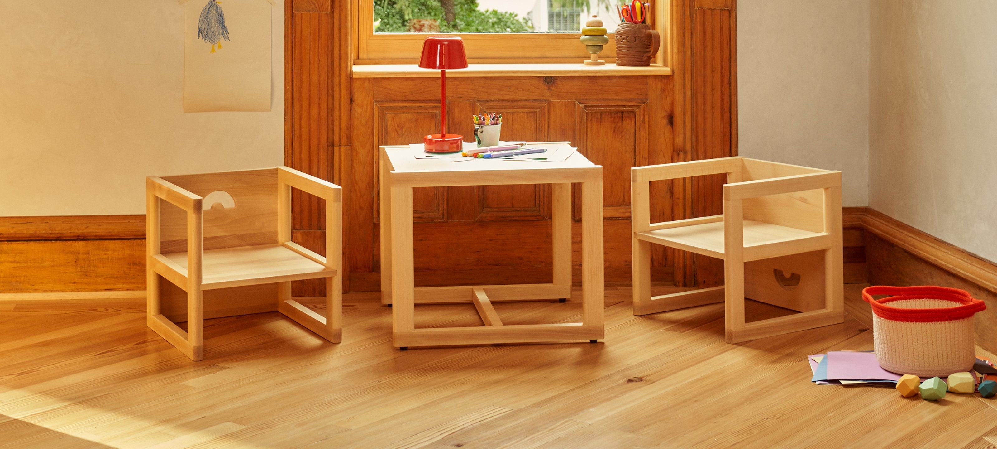 montessori wooden toys in the playroom for kids