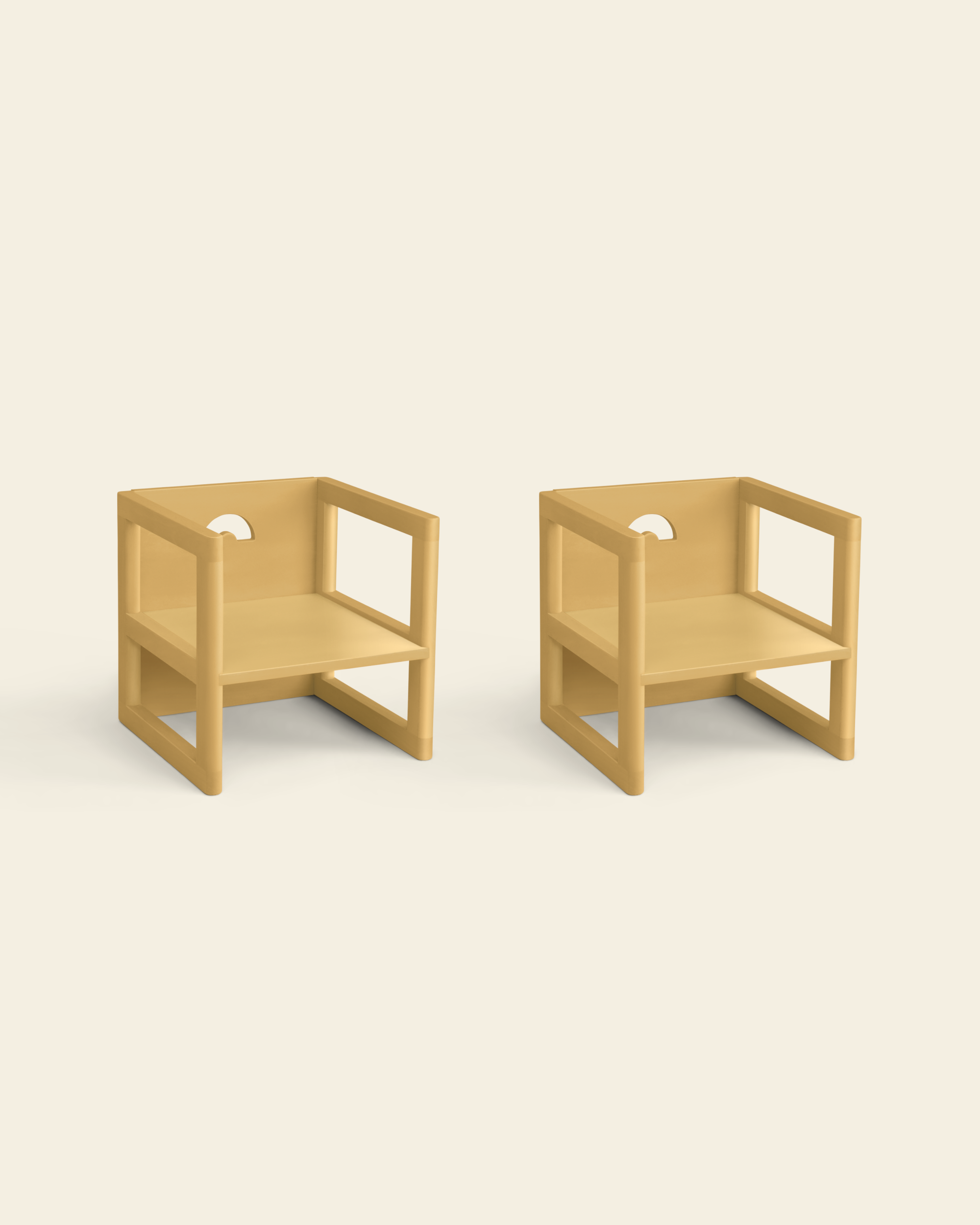 Two wooden children's chairs in yellow color