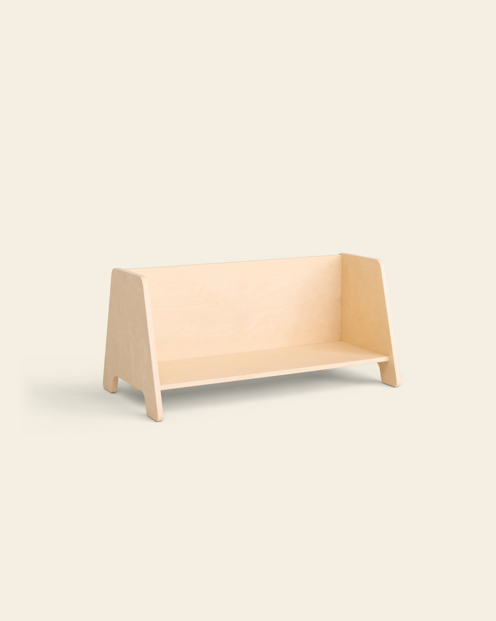 Minimalist Piccalio natural wood toy shelf, showcasing a durable, low-profile design for child-led organization.