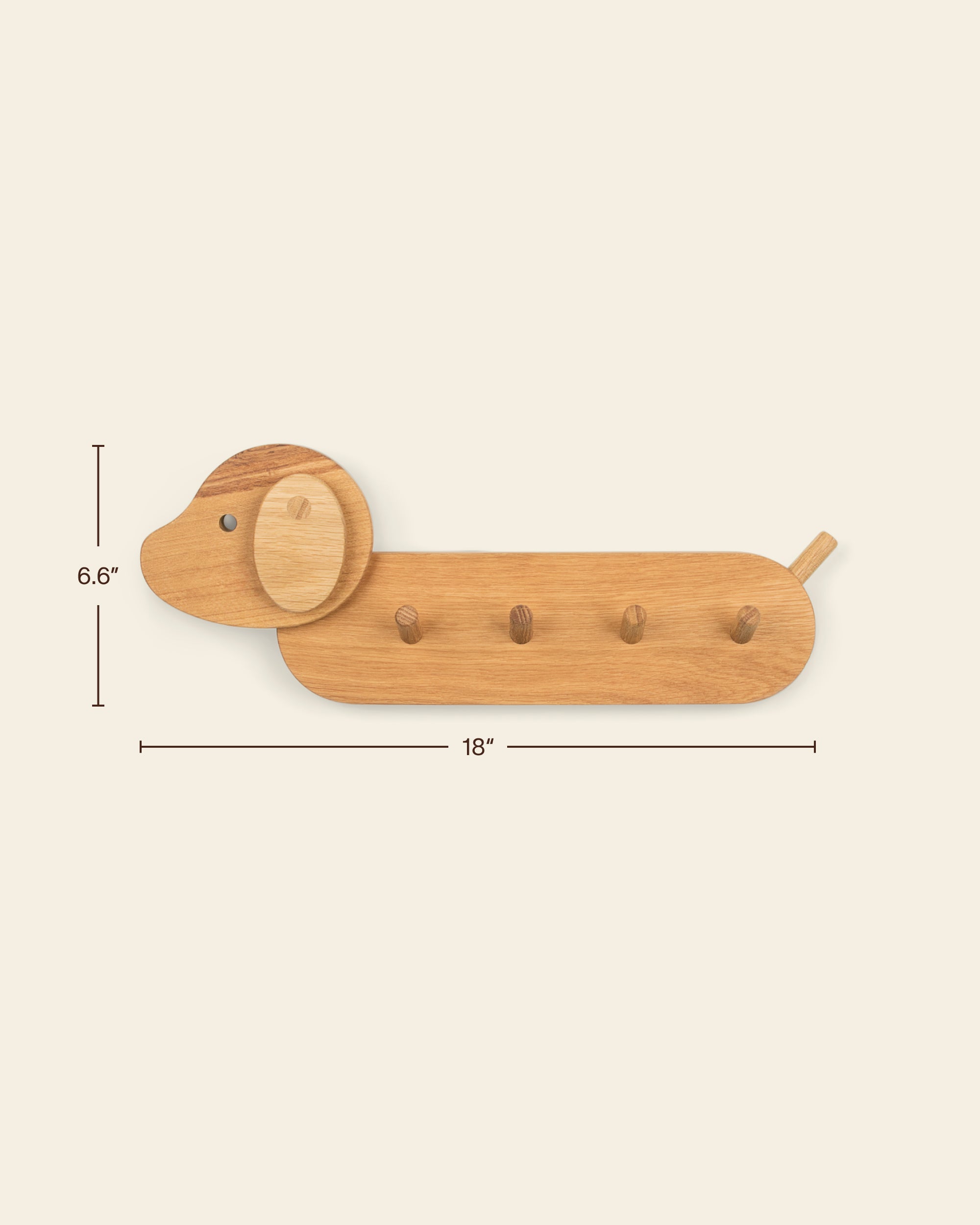 Dimensions of the Piccalio Coat Rack in dog style made of natural oak wood