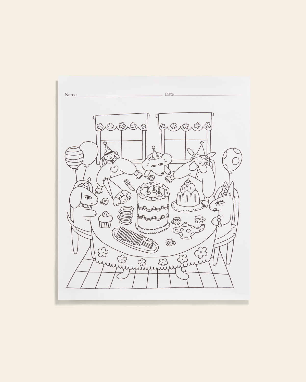 Piccalio's happy birthday coloring page for children printed in black on large FSC certified paper