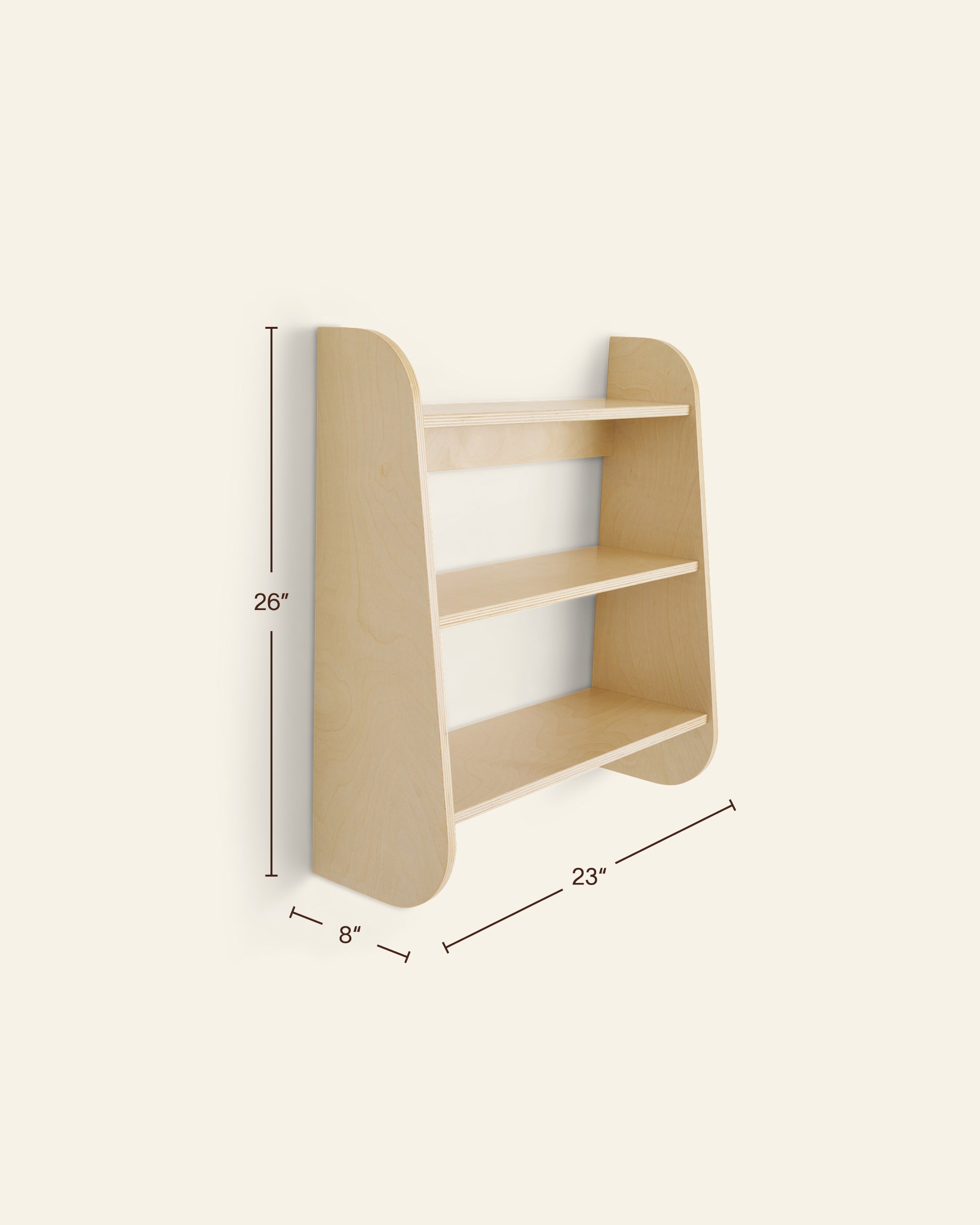 Dimensions of Piccalio wall shelf, wall mounted shelves, nursery bookshelf, nursery book shelves, wall book shelf