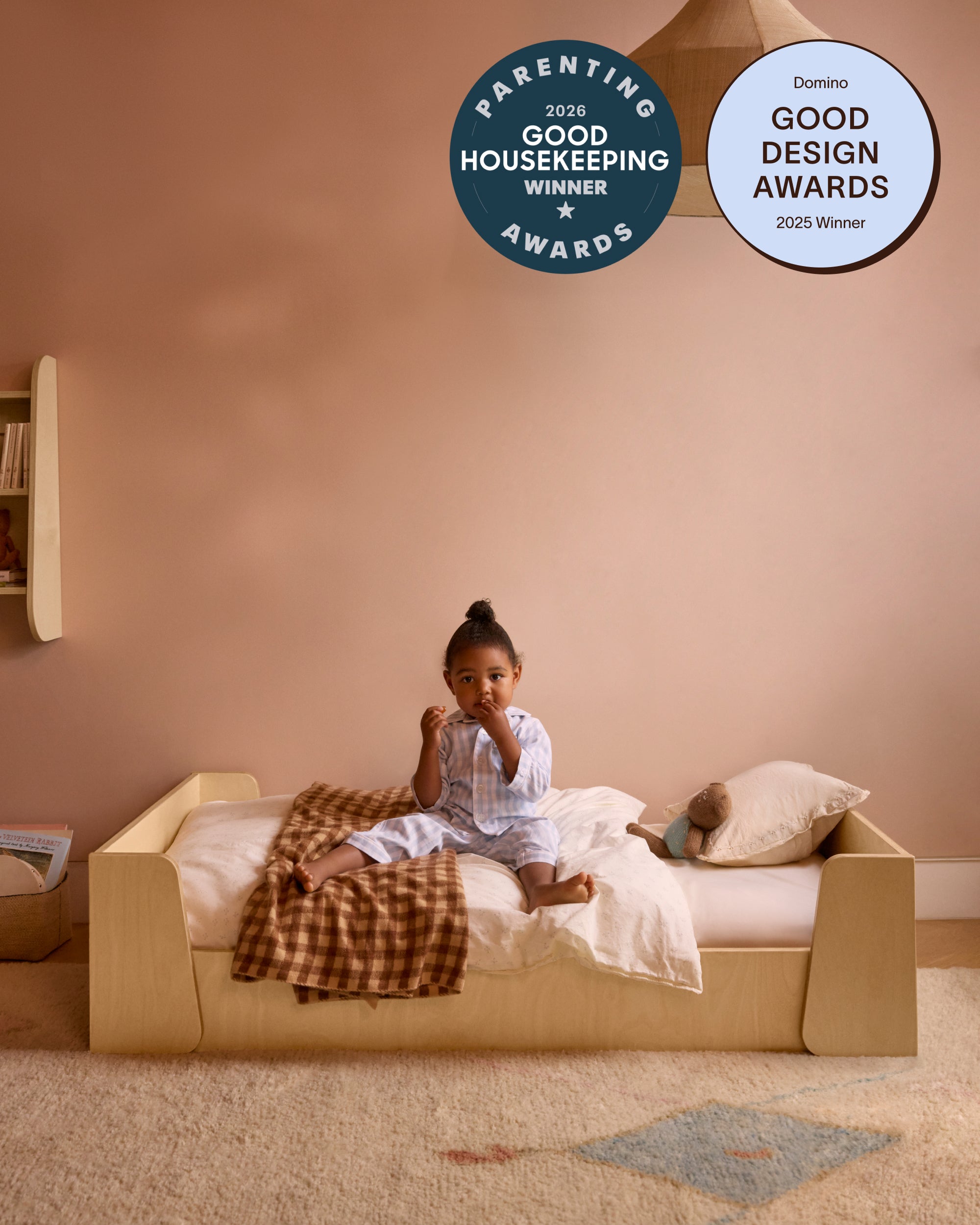 Award winning 2 in 1 montessori toddler floor bed in toddler bedroom