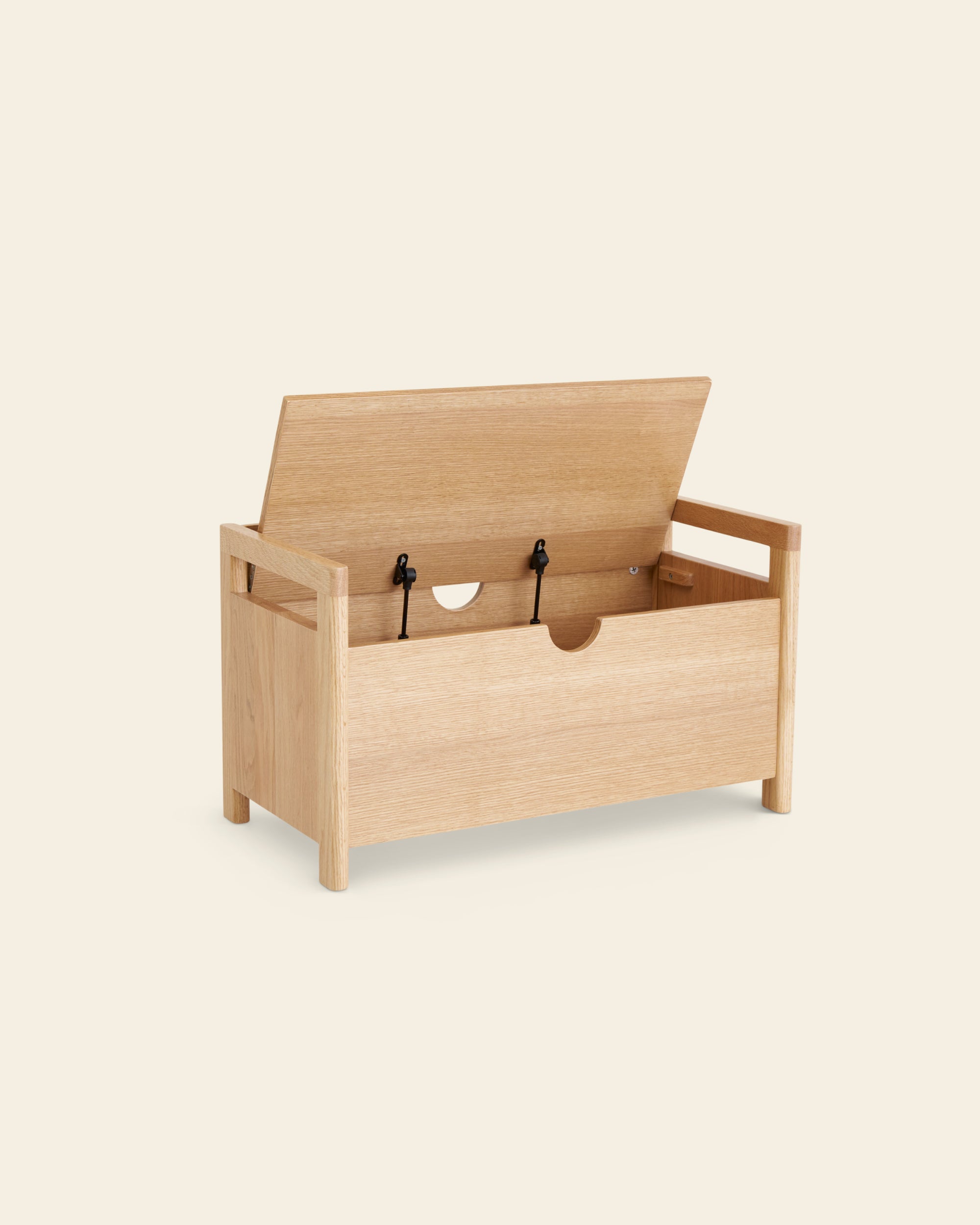 Piccalio toy box with a soft-close safety lid to protect toddler fingers.