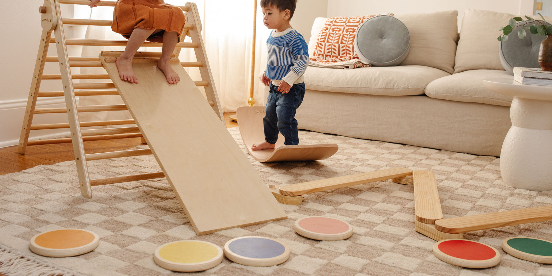 montessori wooden toys in the playroom for kids