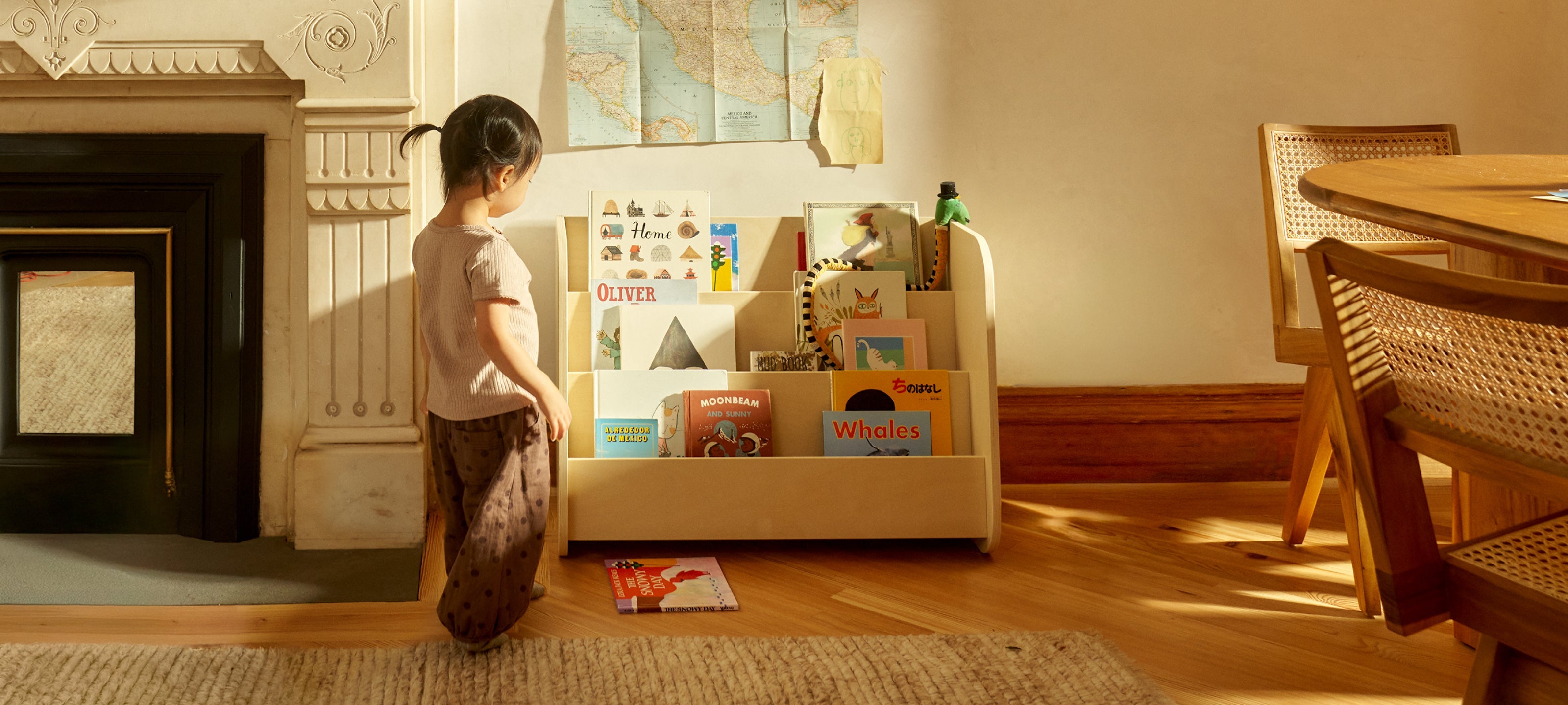 Piccalio Montessori wooden toy storage collection featuring bookshelves and organizers in a modern nursery