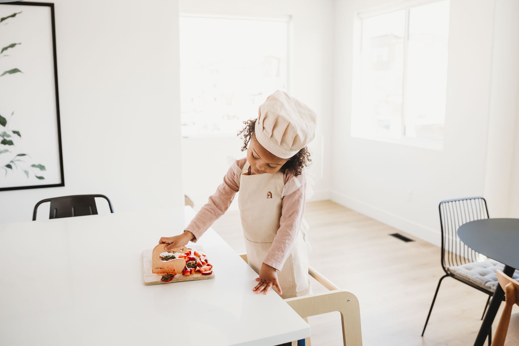 Mini Chef Kid S Apron Hat Set By Piccalio Smart Wooden Play   Apron And Hat Set Oat Cream 