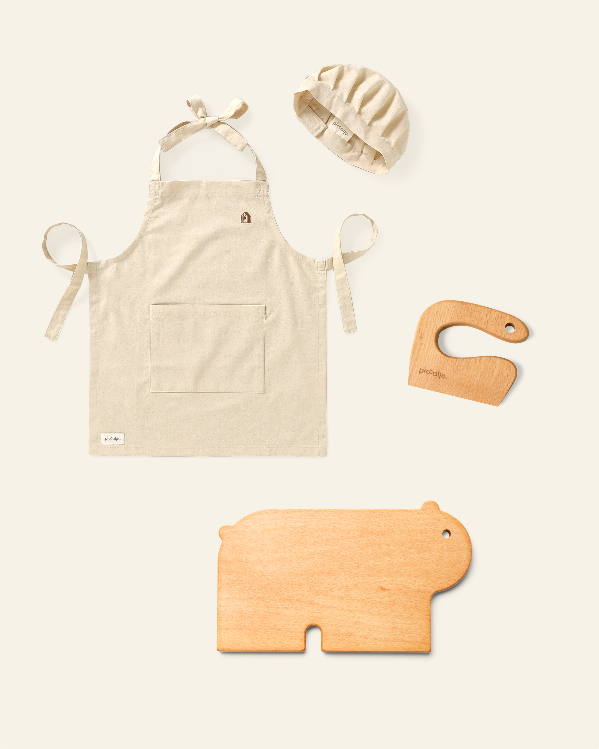 cooking tools for kids, kids apron and hat set, wooden knife, kids cutting board