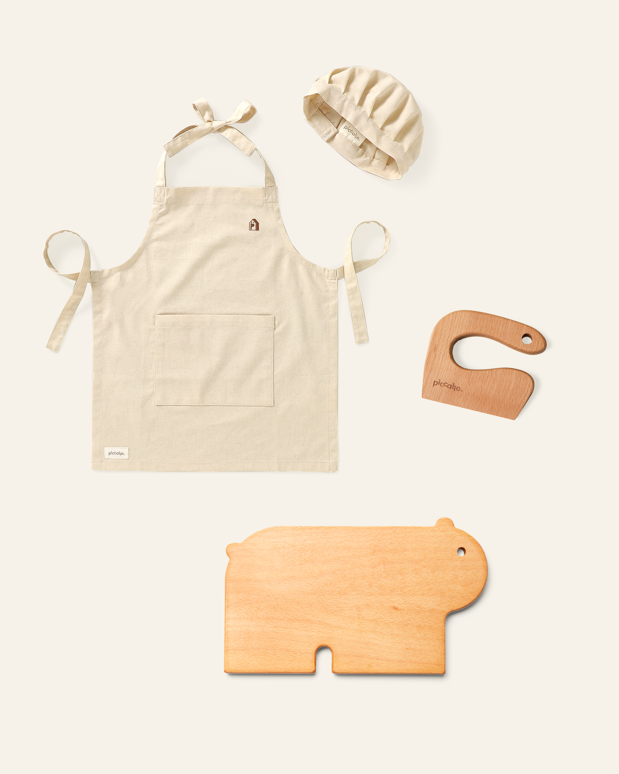 cooking tools for kids, kids apron and hat set, wooden knife, kids cutting board