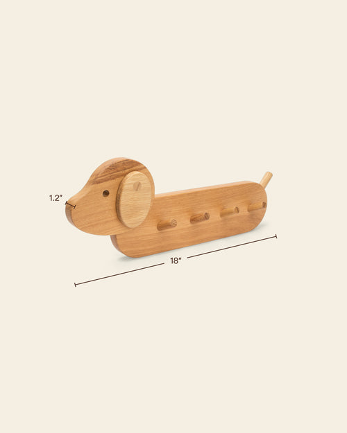 Dimensions of the dog style Piccalio Coat Rack made of natural oak wood, including the thickness, which is 1.2 inches
