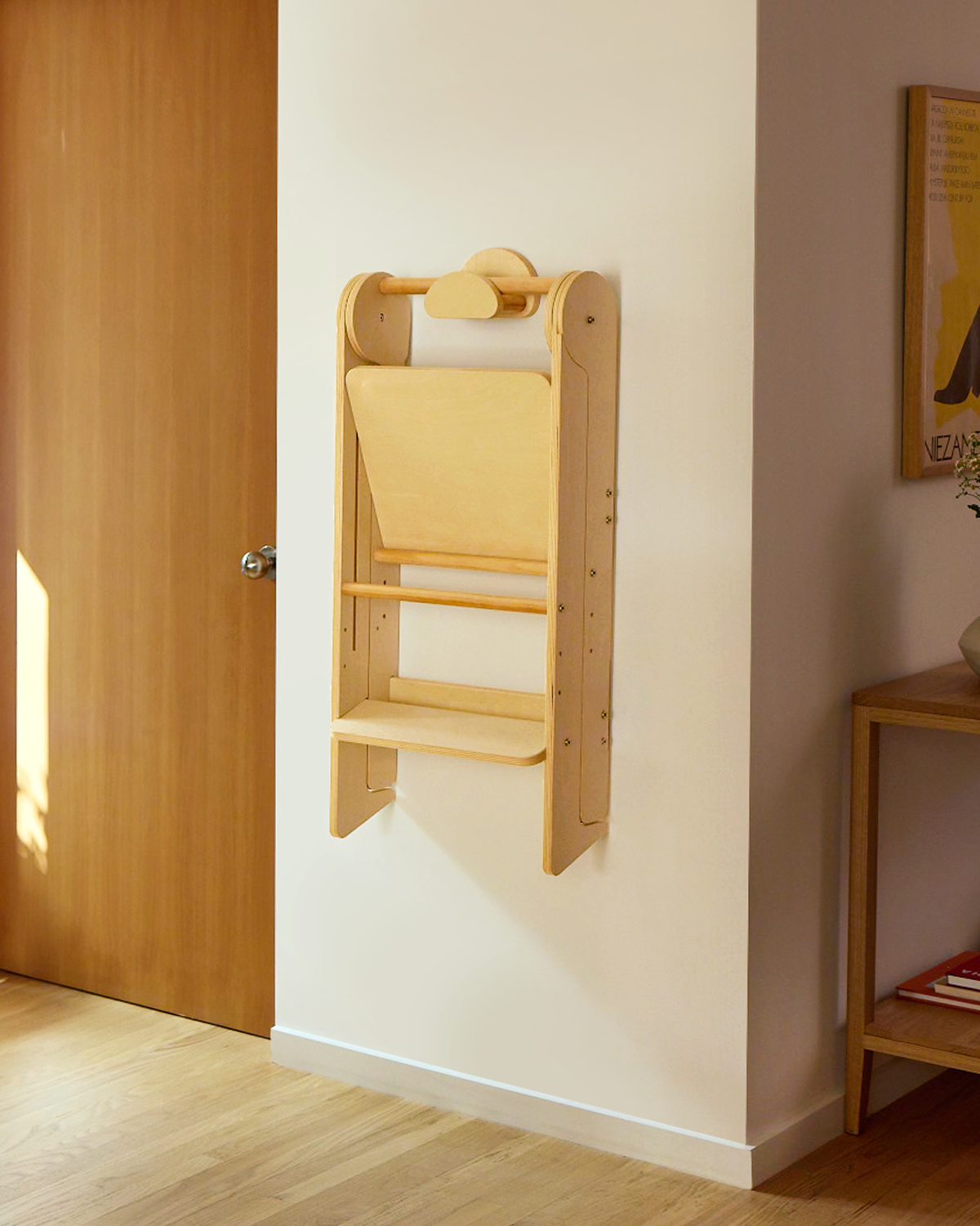 Wall hook, foldable helper tower, toddler tower